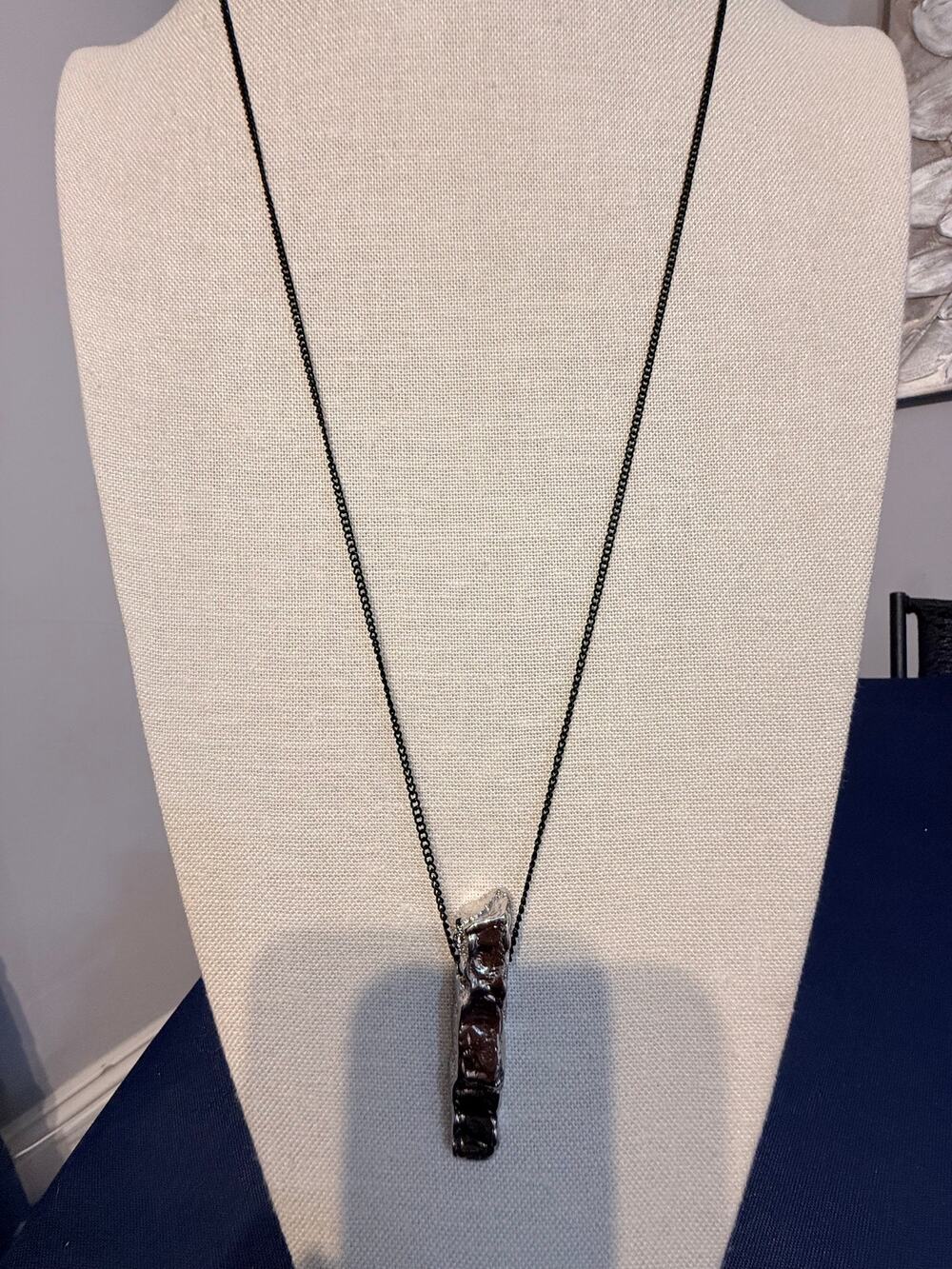 Vintage Silver Tone Abstract Pendant Necklace 30”